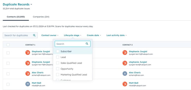 Search and filter duplicate records