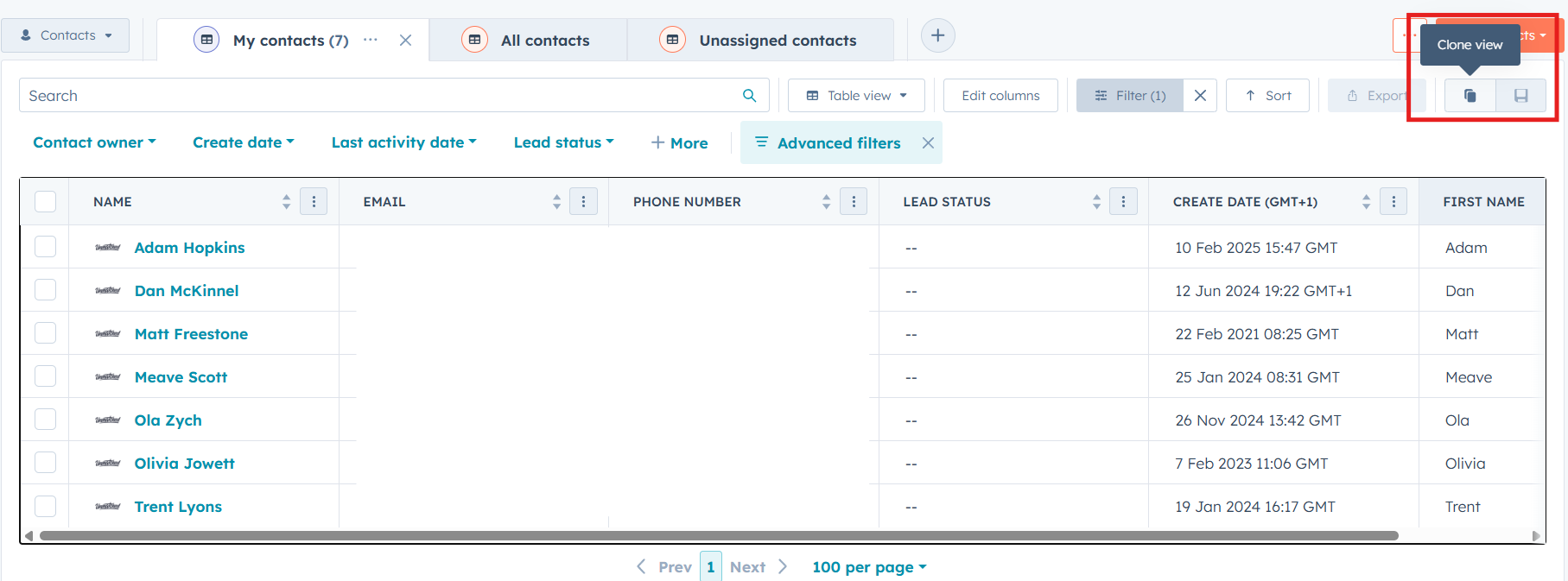 Clone HubSpot View