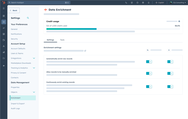 Data Enrichment_Enrichment settings