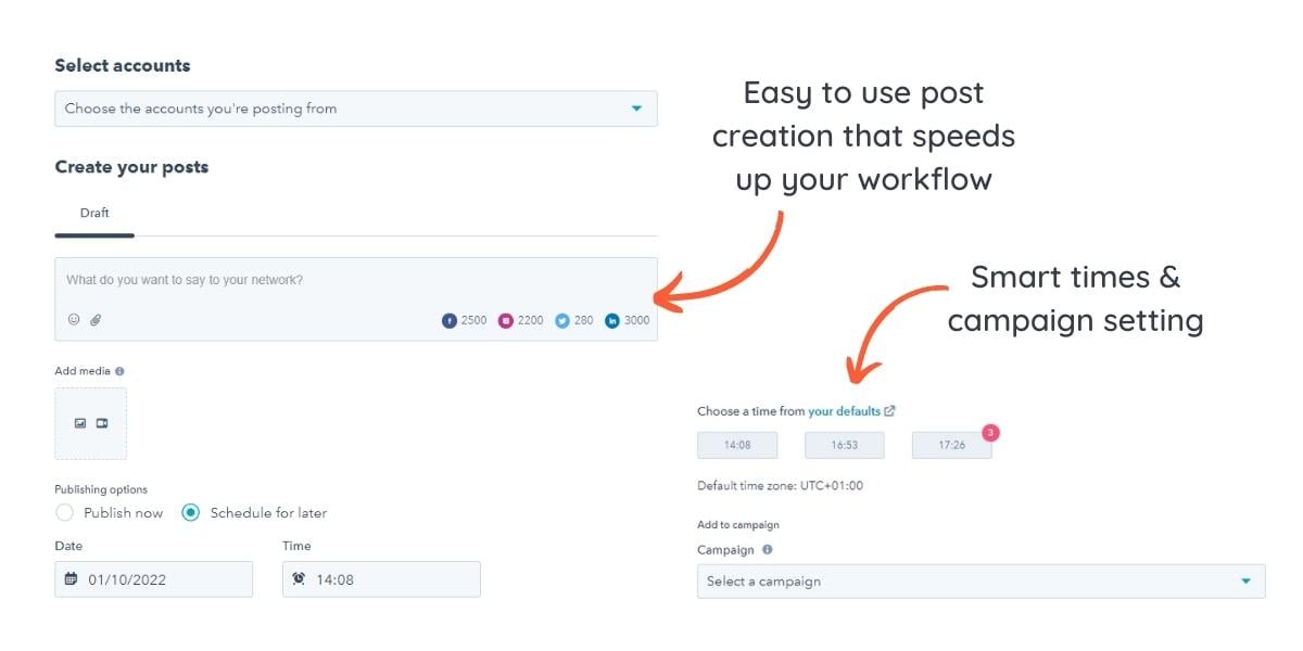 HubSpot social media scheduler features