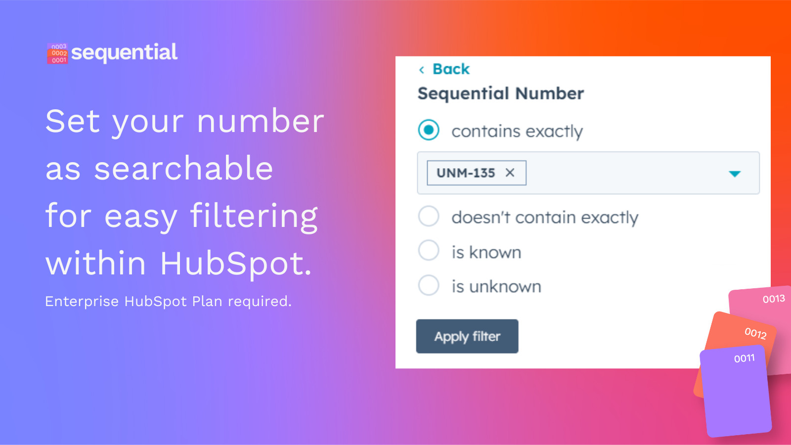 Set your number as searchable for easy filtering within HubSpot.